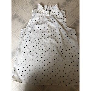 J Crew Ivory black Chiffon Polka-Dot Ruffle Neck Sleeveless Blouse Size 4
